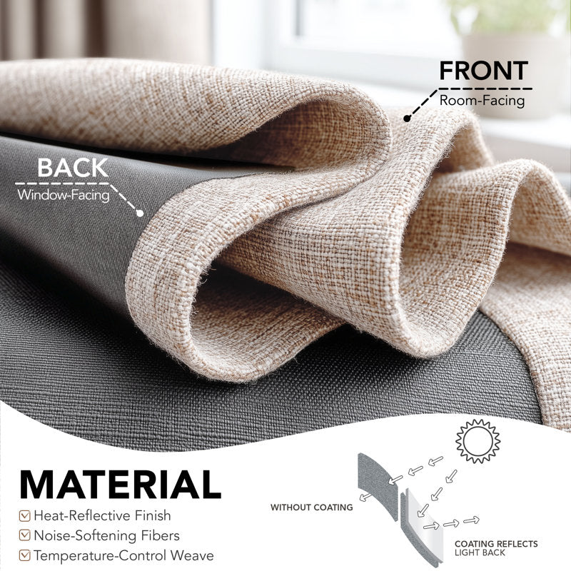 100% Blackout Faux Linen Curtains - Thermal Noise Reducing Drapes