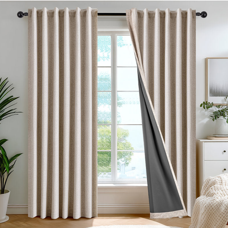 100% Blackout Faux Linen Curtains - Thermal Noise Reducing Drapes
