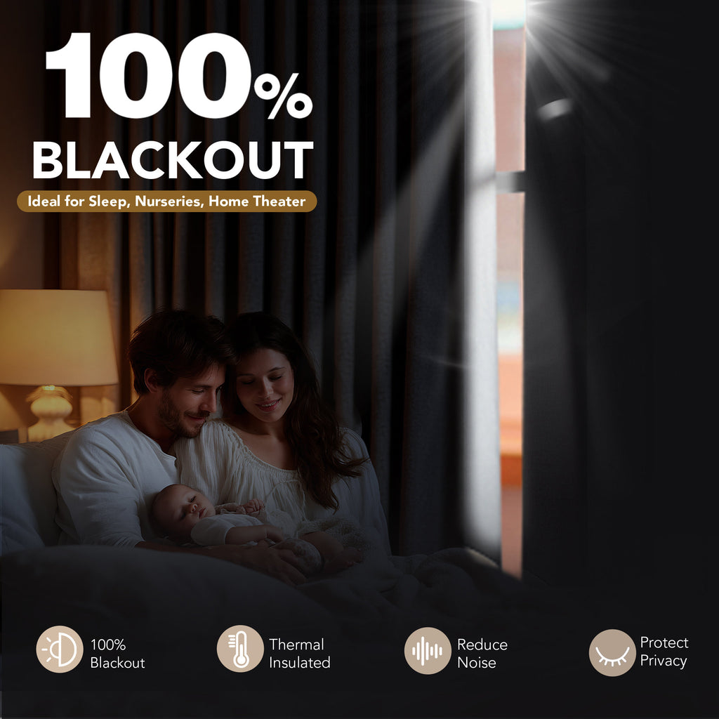 100% Blackout Faux Linen Curtains - Thermal Noise Reducing Drapes
