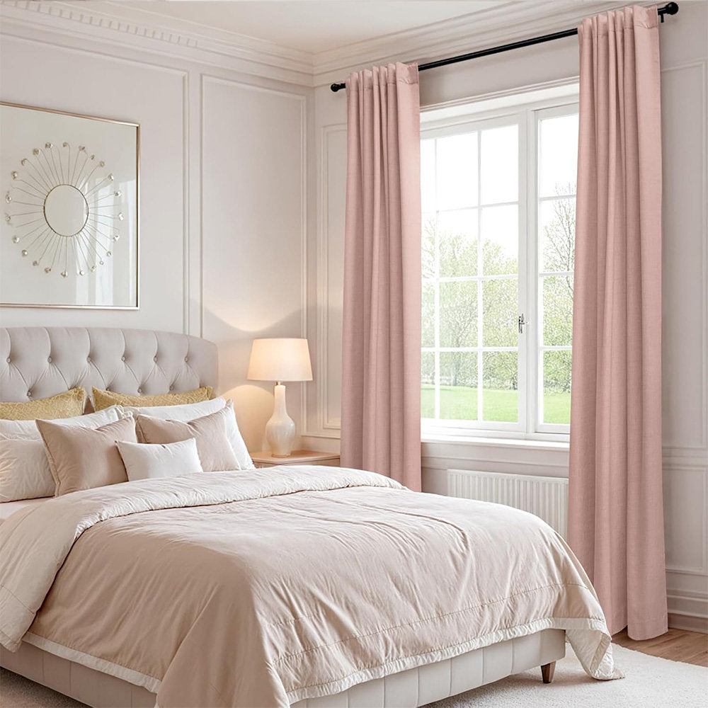 100% Blackout Linen Curtains - Thermal Insulated Bedroom Drapes