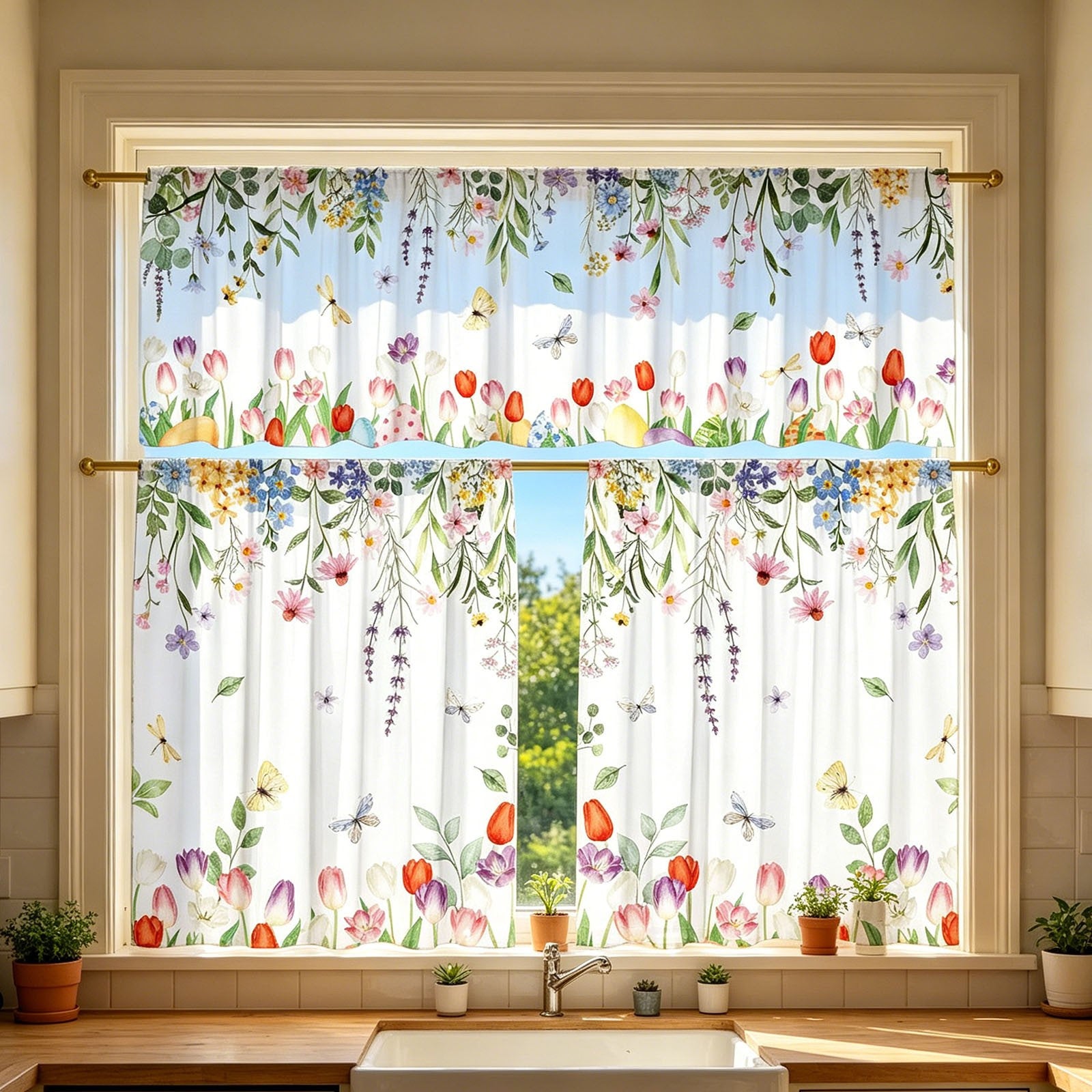 Decorative 2D Printed Kitchen Curtains - Washable Short Window Panels