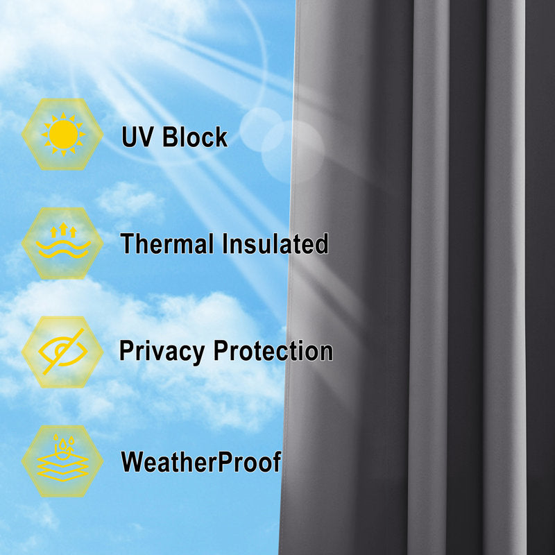 Rod-Free Outdoor Patio Curtains - Waterproof Gazebo Privacy Drapes