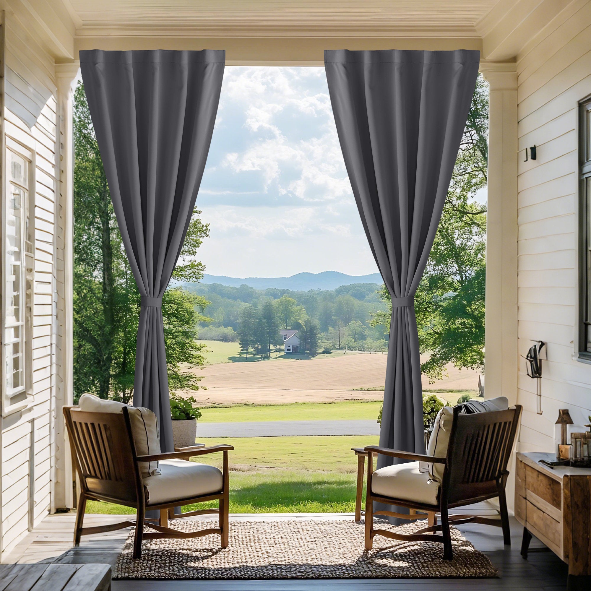 Rod-Free Outdoor Patio Curtains - Waterproof Gazebo Privacy Drapes