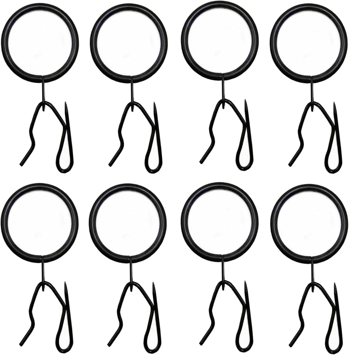 32-Piece Metal Drapery Curtain Rings with Pin Hooks - Black Set