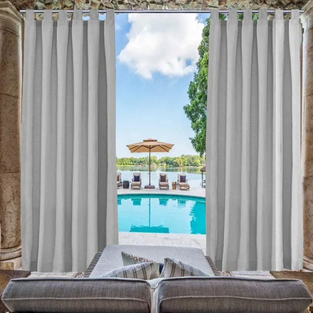 Outdoor Tab Top Curtain Panel - Grey Polyester for Pergola & Patio