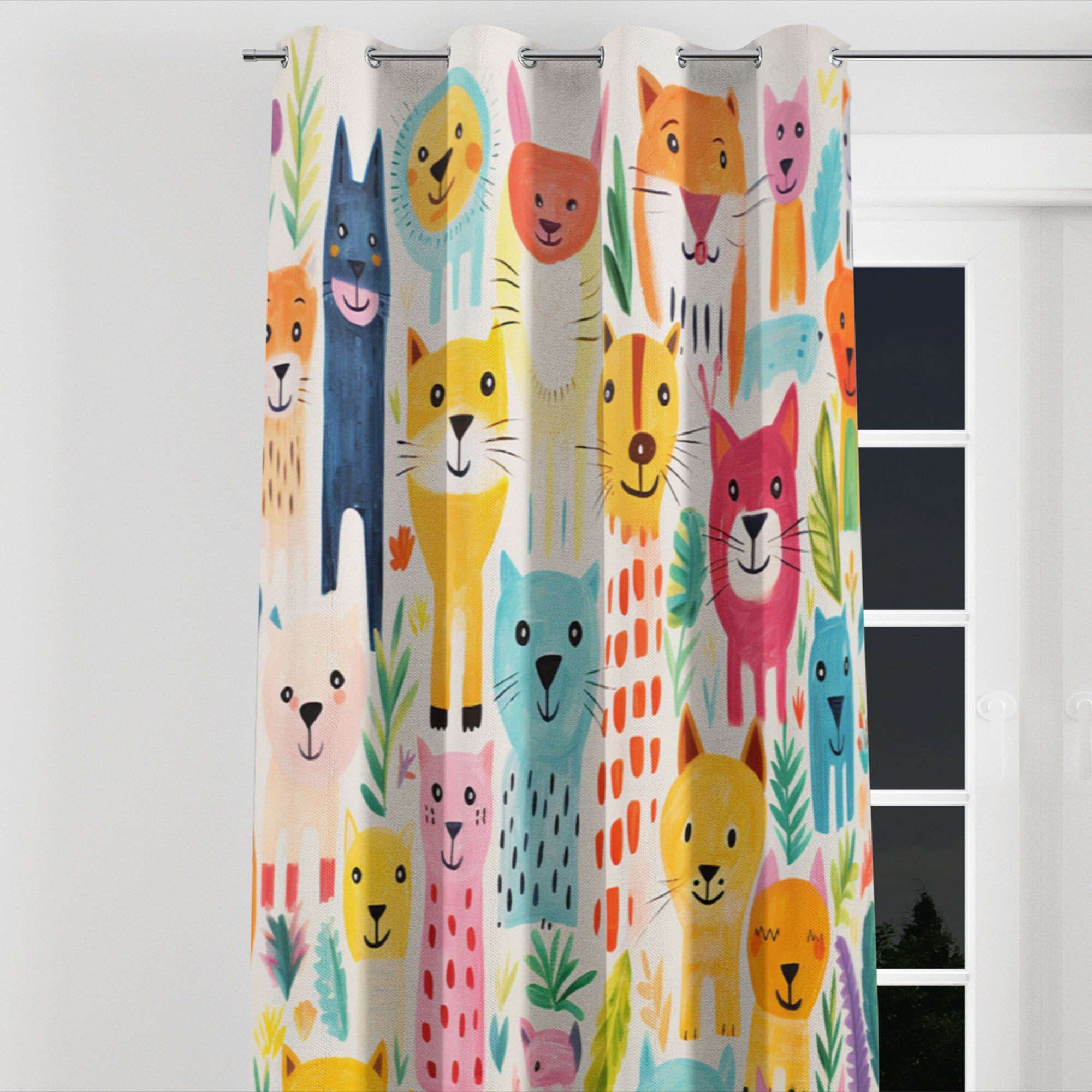 Animal Nursery Blackout Curtain - Faux Linen Grommet Window Panel