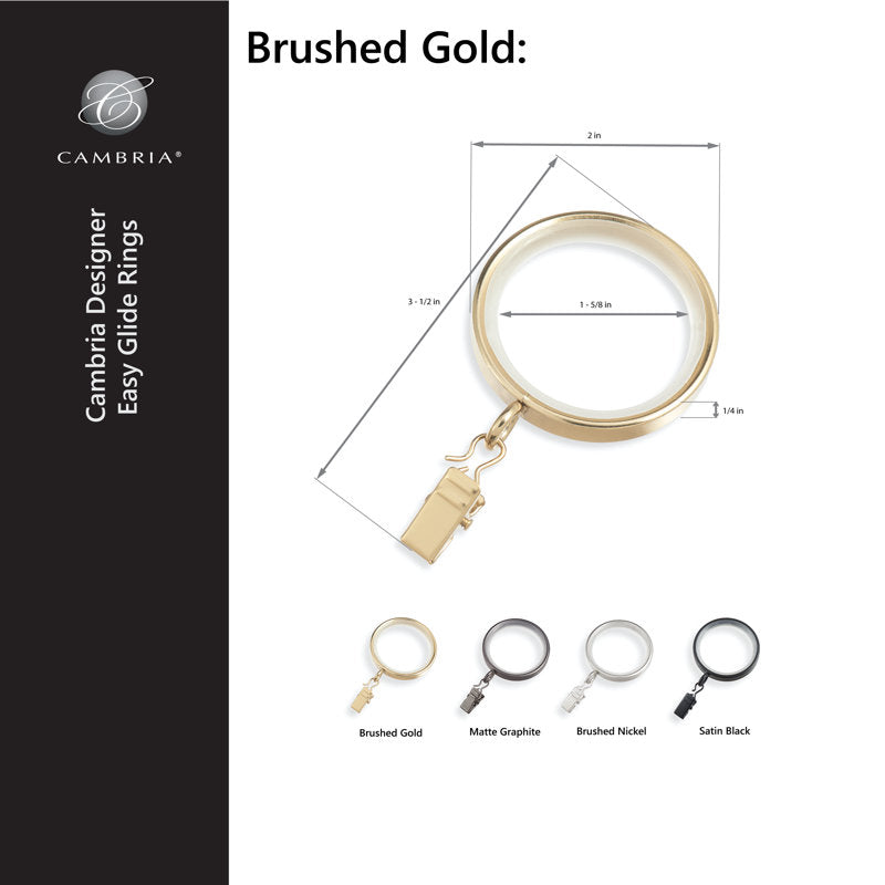 Metal Curtain Rings - Brushed Gold Easy Glide for 1-1.25" Rods