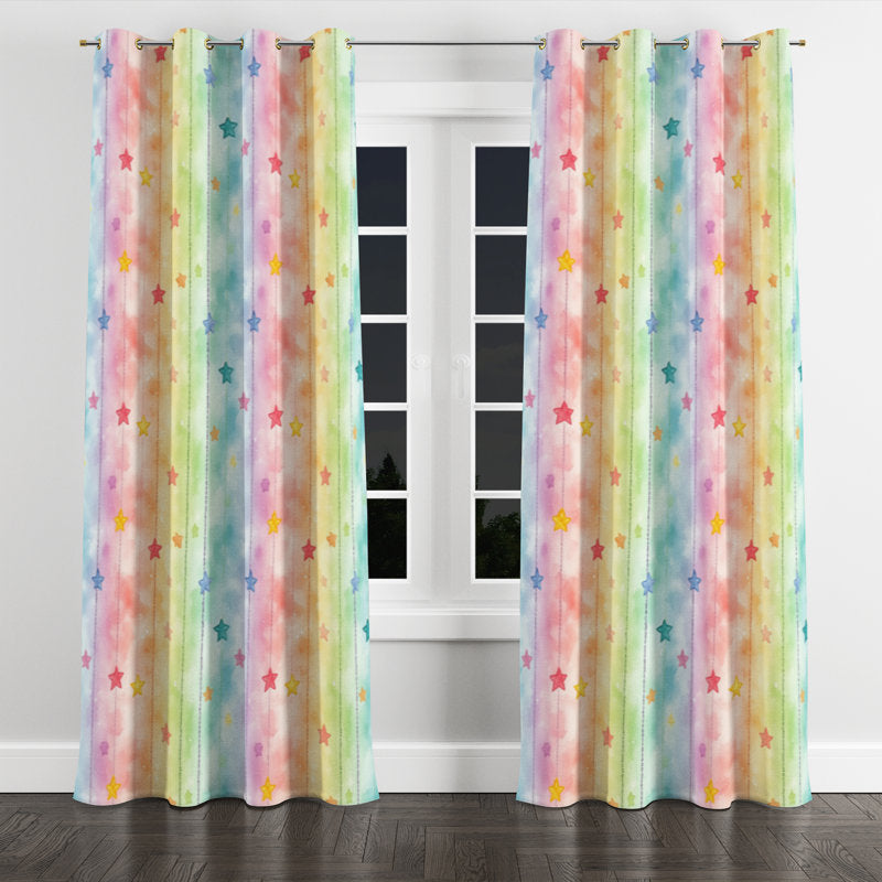 Celestial Star Chain Velvet Grommet Curtains for Kids Bedroom