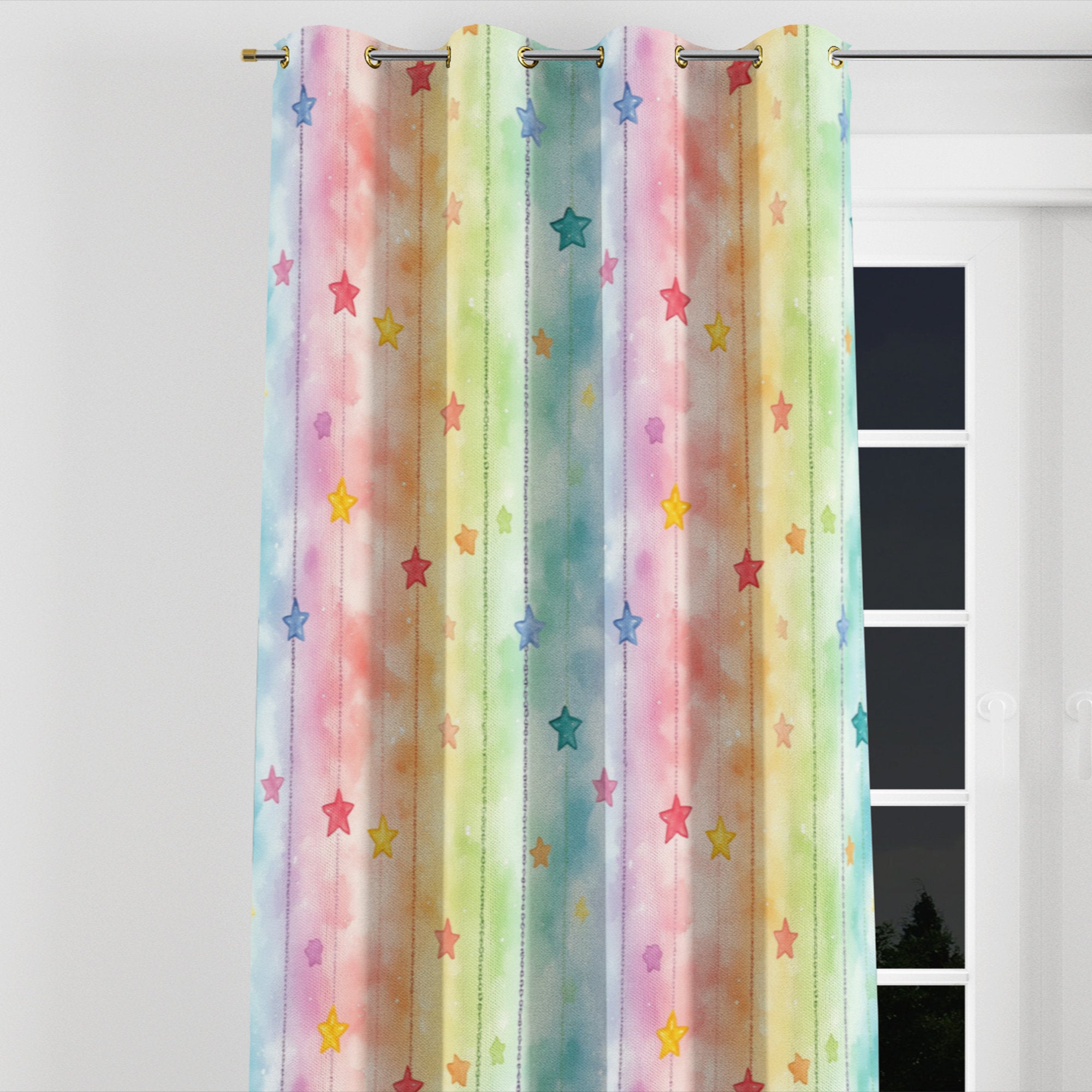 Celestial Star Chain Velvet Grommet Curtains for Kids Bedroom
