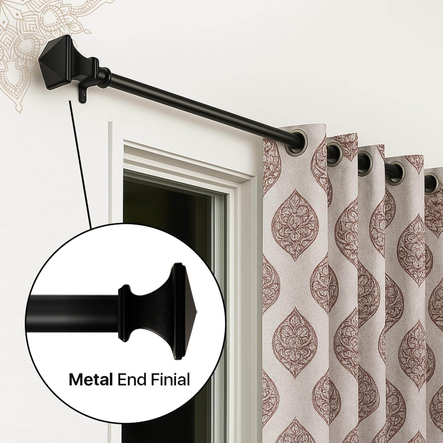 Heavy Duty Metal Curtain Rod with French Square Finials 18-44"