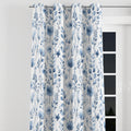 Coastal Blue Meadow Floral Blackout Curtains - Faux Linen Grommet Panel