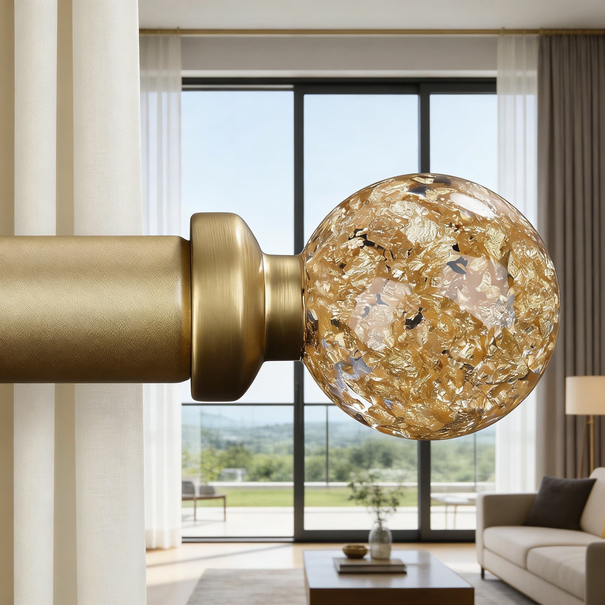 Gold Crystal Ball Curtain Rod - 1" Heavy Duty Adjustable Drapery Rod