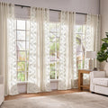Linen Floral Embroidered Farmhouse Curtains - 4 Panel Set