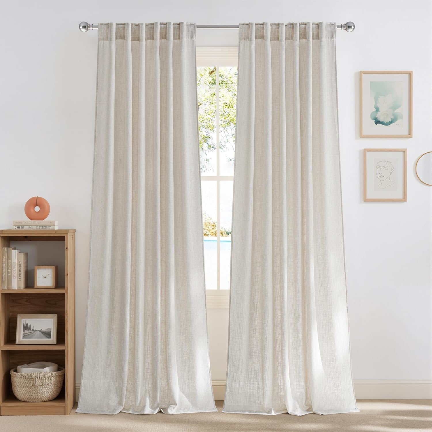 Linen Blend Privacy Curtains - 2 Panel Farmhouse Drapes for Bedroom