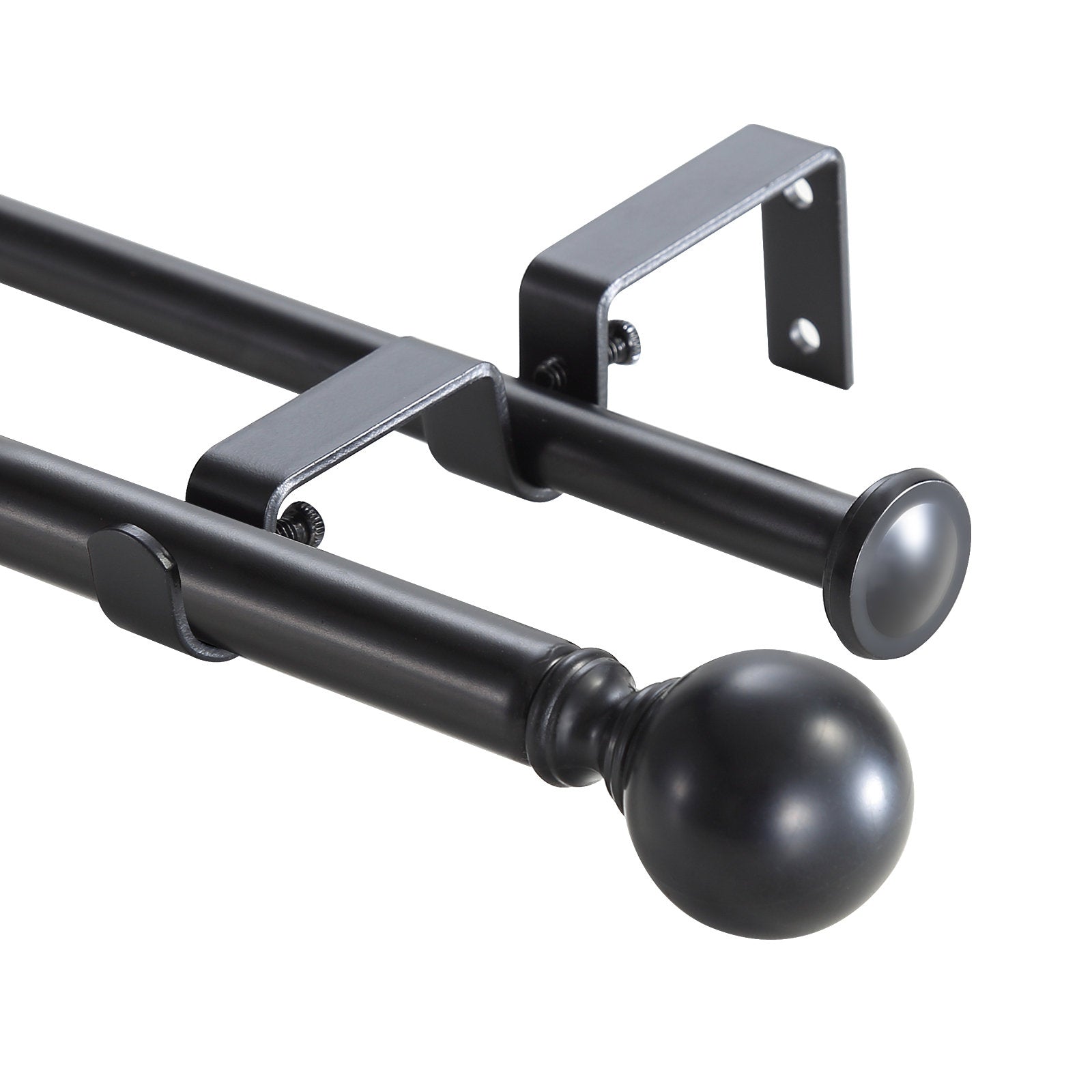 Double Curtain Rod Set | Adjustable Metal Black | Window Treatment