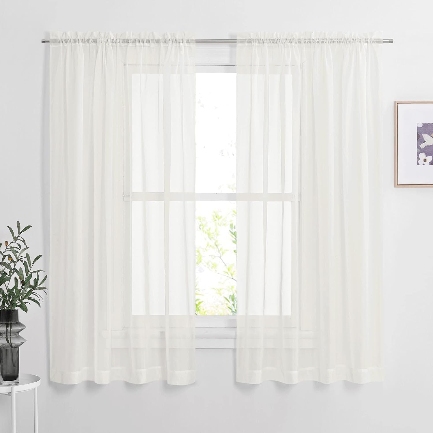 Sheer Voile Curtains - Rod Pocket Light Filtering Panels (Set of 2)