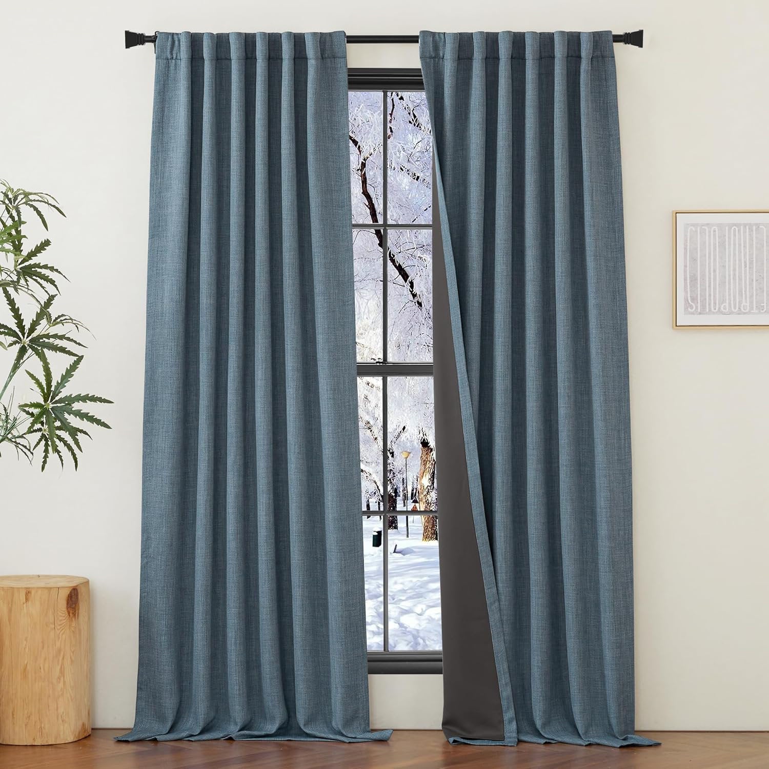 100% Blackout Linen Curtains - Pinch Pleated Thermal Window Panels