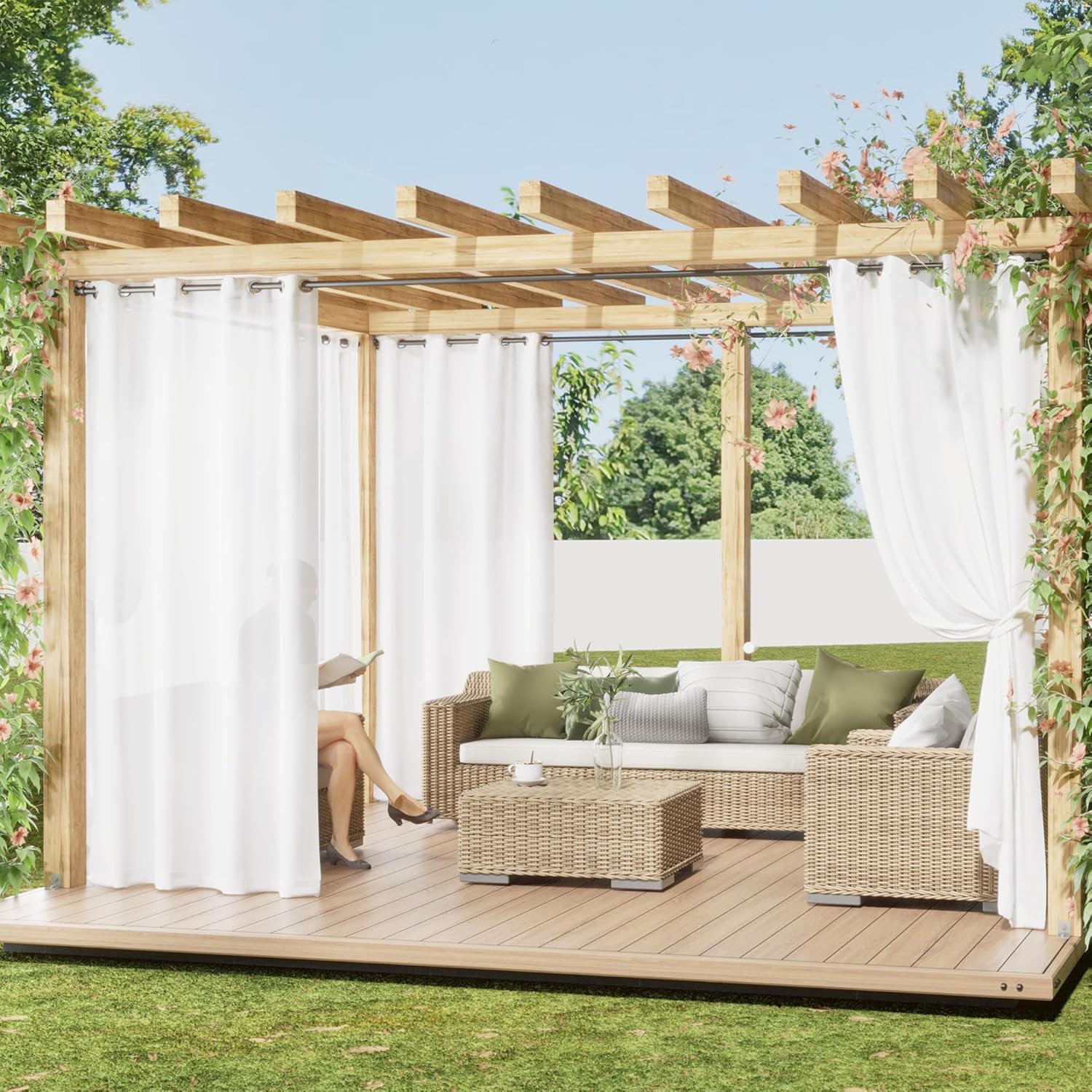 Outdoor Sheer Privacy Curtains - Waterproof UV Blocking Drapes for Patio