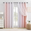 Ombre Blackout & Leaf Sheer Curtain Set - 4 Pcs for Living Room