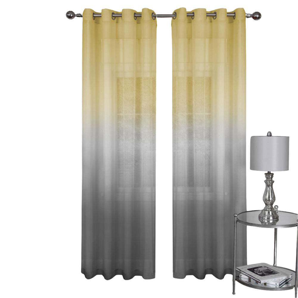 Semi Sheer Ombre Curtain Panel - Grey Polyester for Living Room