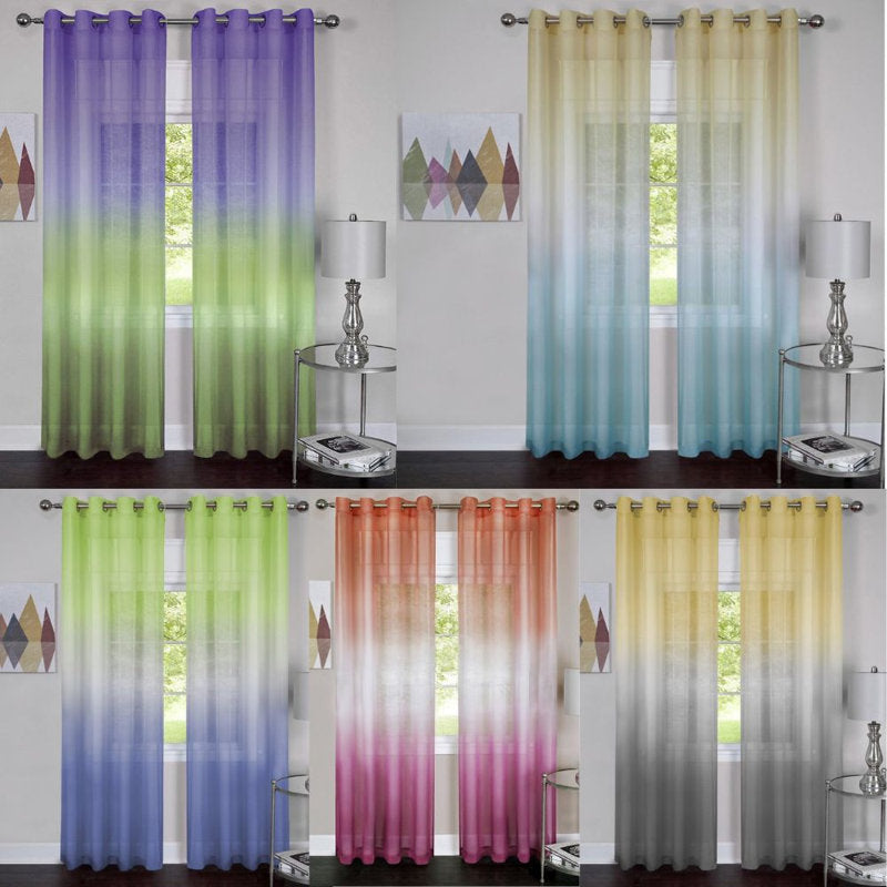Semi Sheer Ombre Curtain Panel - Grey Polyester for Living Room