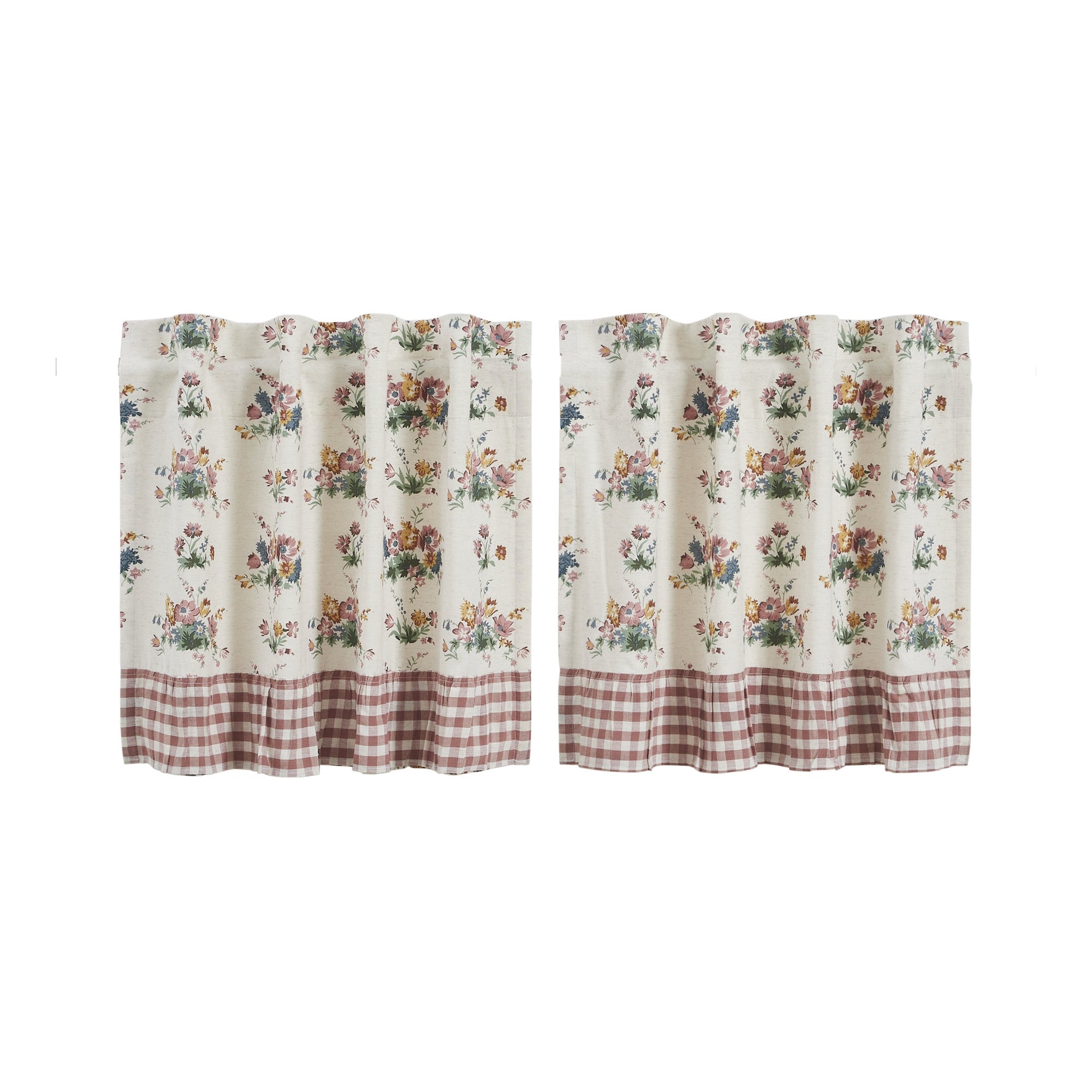 Rosehill Cottage Floral Gingham Cotton Cafe Curtains - Dusty Rose