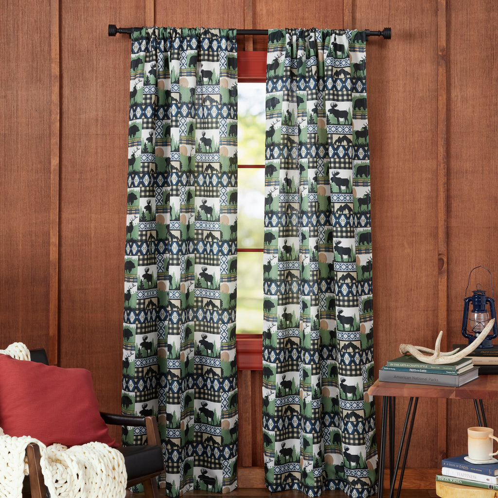 Moose Lodge Semi-Sheer Curtain Pair - Rustic Linen-Look Window Drapes