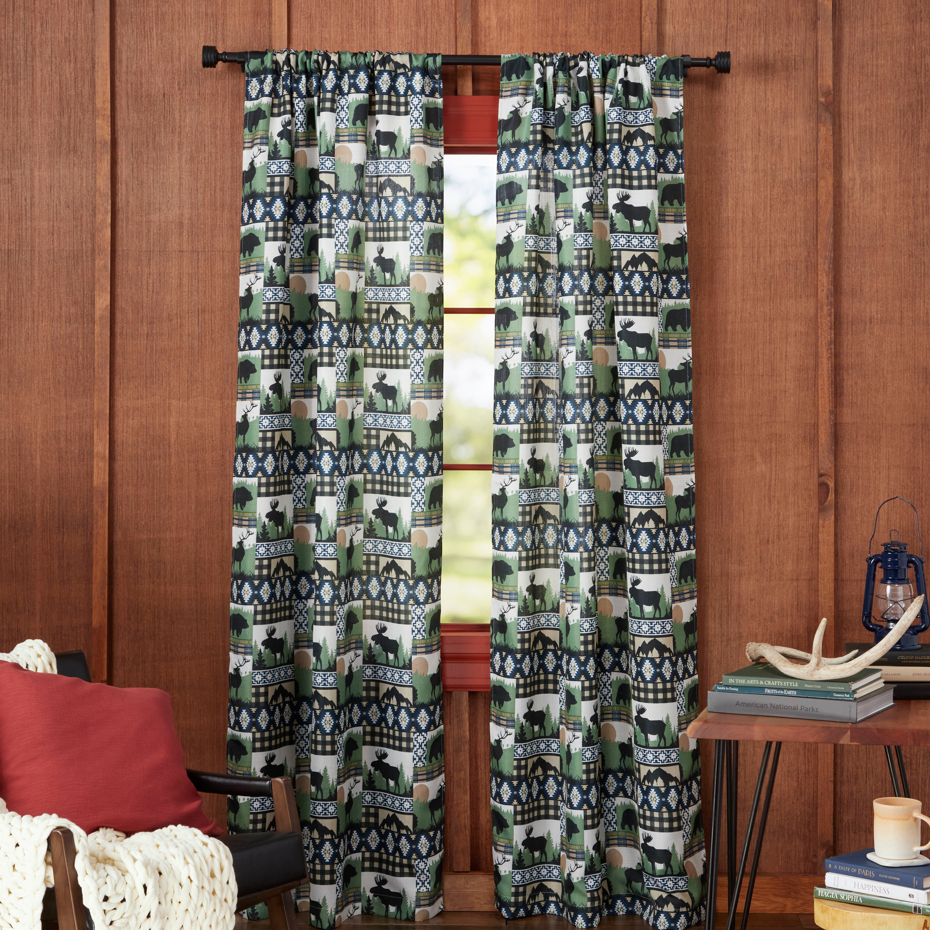 Moose Lodge Semi-Sheer Curtain Pair - Rustic Linen-Look Window Drapes