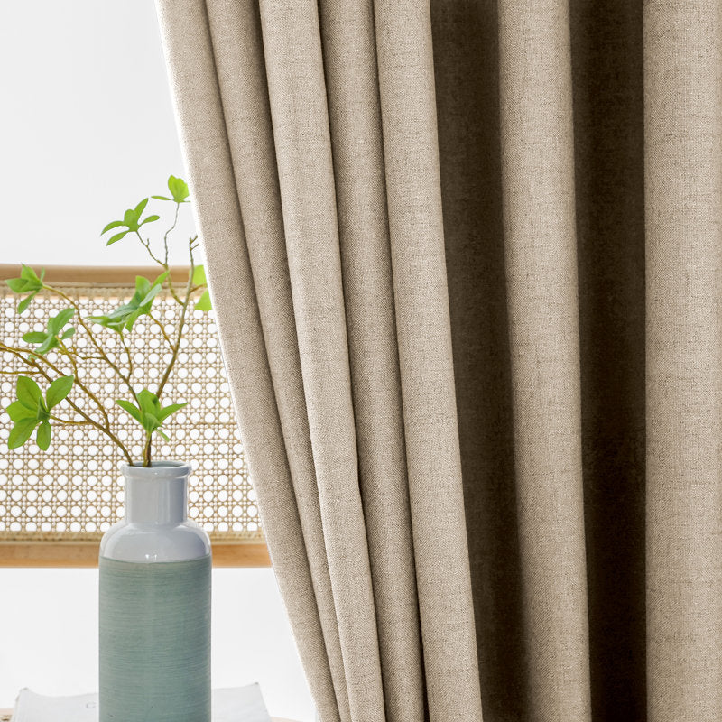 Faux Linen Total Blackout Curtains - Thermal Insulated Bedroom Drapes
