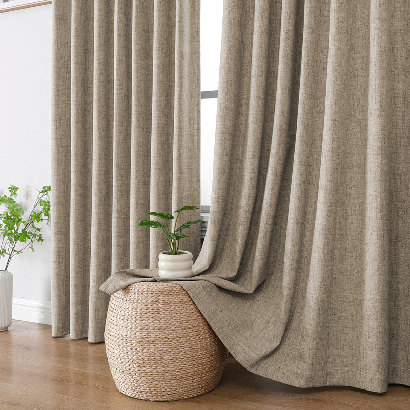Faux Linen Total Blackout Curtains - Thermal Insulated Bedroom Drapes