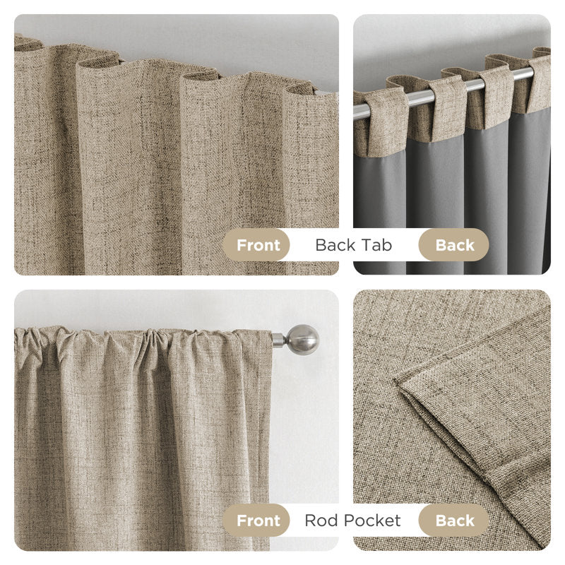 100% Blackout Faux Linen Thermal Curtains for Bedroom - Set of 2