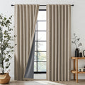 100% Blackout Faux Linen Thermal Curtains for Bedroom - Set of 2