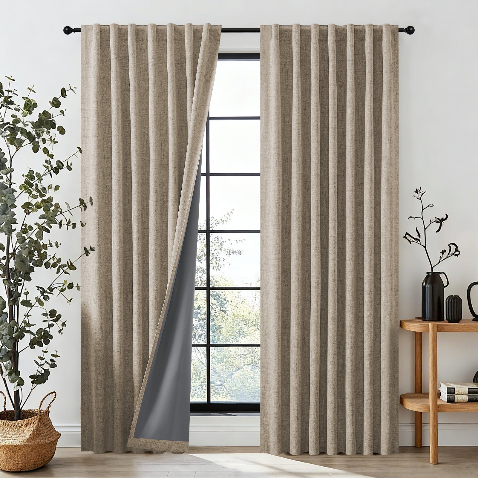 100% Blackout Faux Linen Thermal Curtains for Bedroom - Set of 2