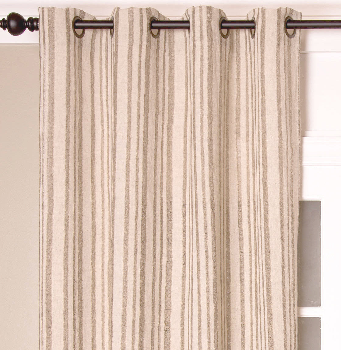 Linen Cotton Grommet Curtain Panel - Textured Stripe Window Treatment