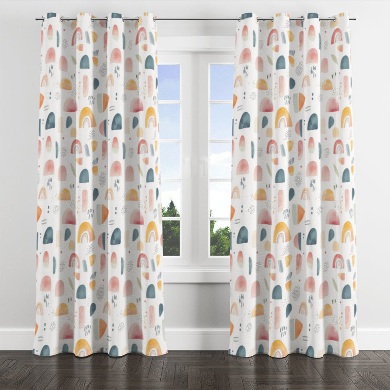Rainbow Shapes Kids Blackout Curtains - Faux Linen Grommet Drapes