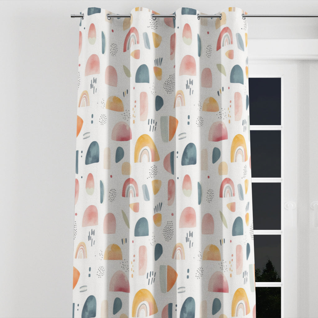 Rainbow Shapes Kids Blackout Curtains - Faux Linen Grommet Drapes